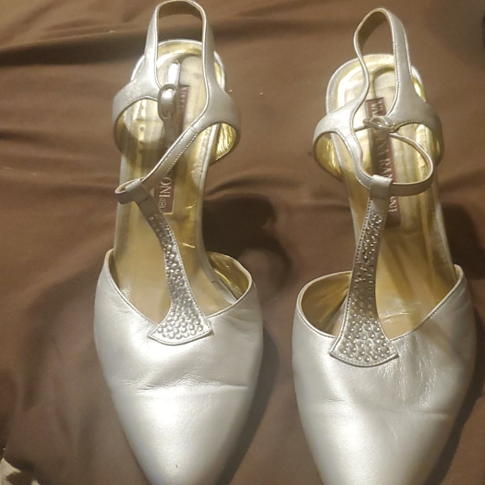 Valentina Rangoni Silver Shoes w/ Rhinestone Accce